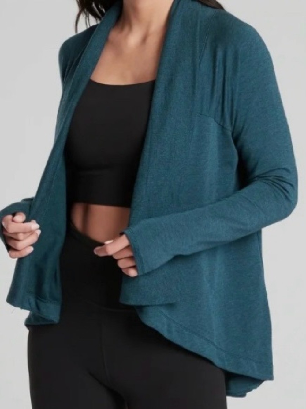 Athleta Teal Blue Nervana Pranayama Open Front Cardigan XS Oversized